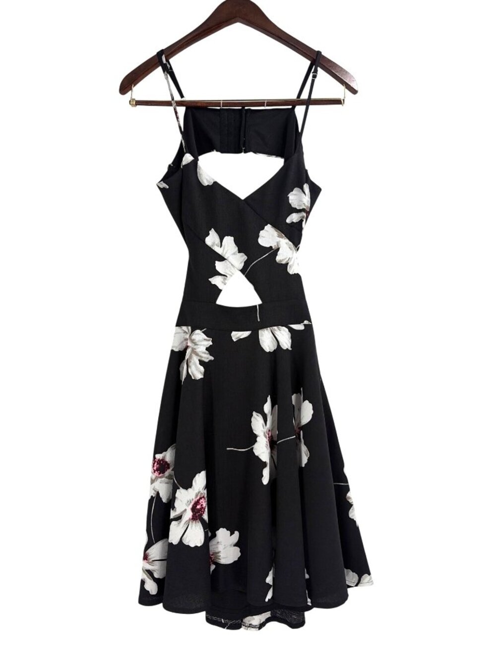 L'Atiste by Amy Black Floral Cutout Spaghetti Strap A-Line Dress Womens Medium